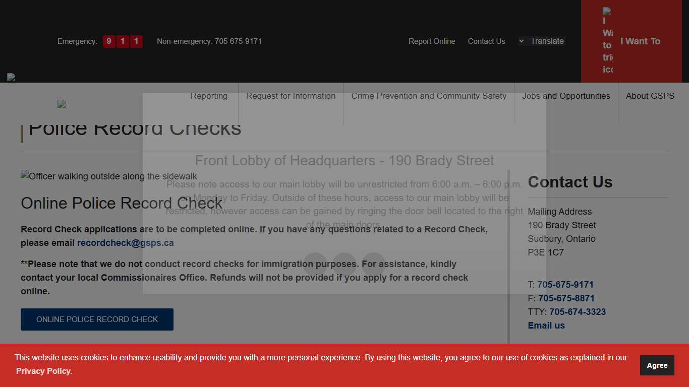 Police Record Checks - Greater Sudbury Police